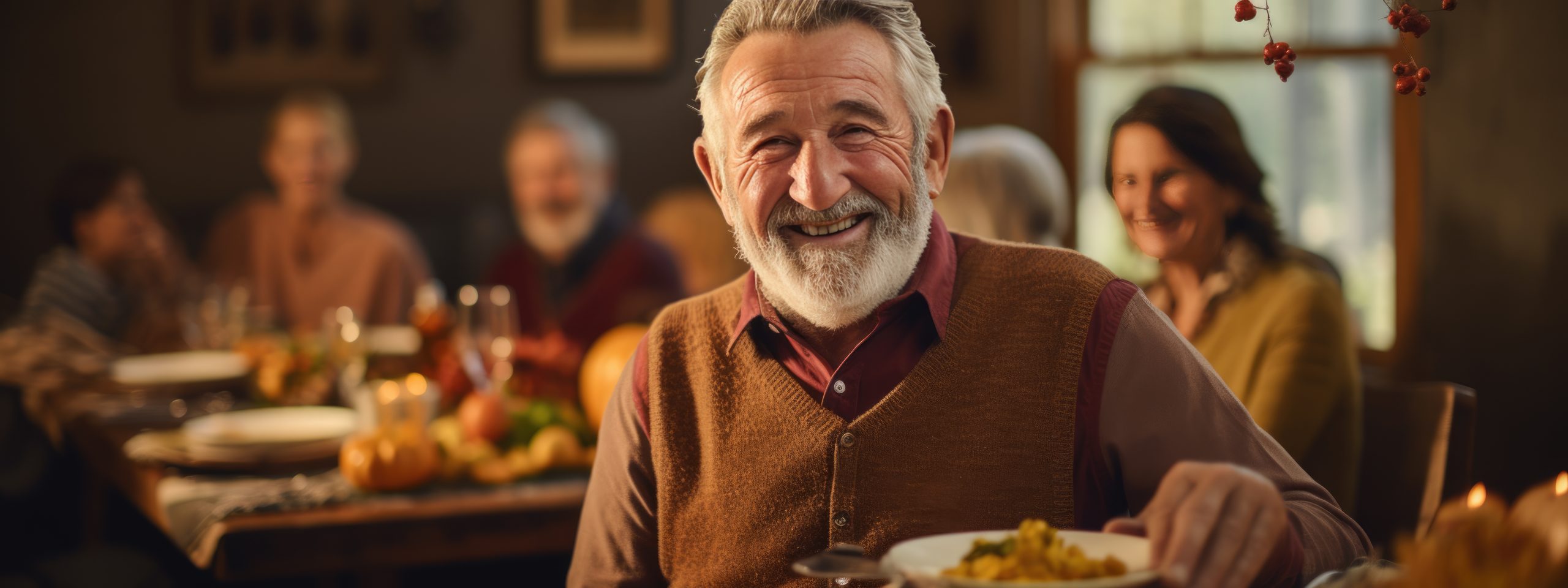 Holiday Planning man with family eating dinner.